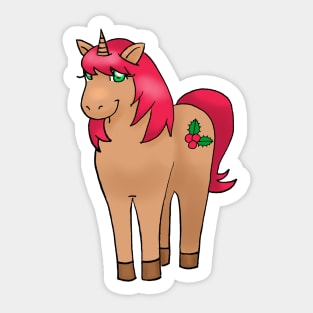 Christmas Unicorn and Holly Sticker